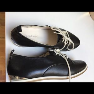 Calvin Klein Kassia black leather mirror heels